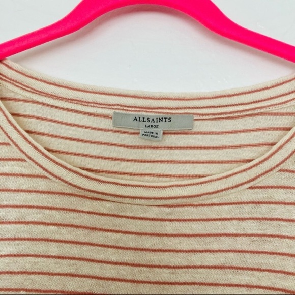 All Saints Large Striped Unique Detail Tee Top Shirt t-shirt - Picture 3 of 7